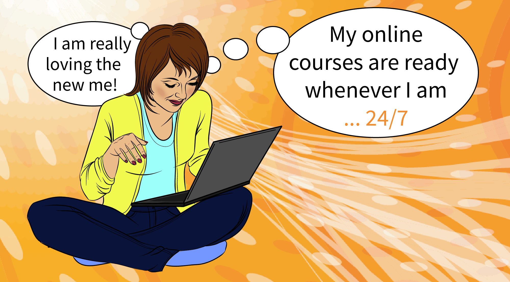 Illustration of woman using laptop for online learning