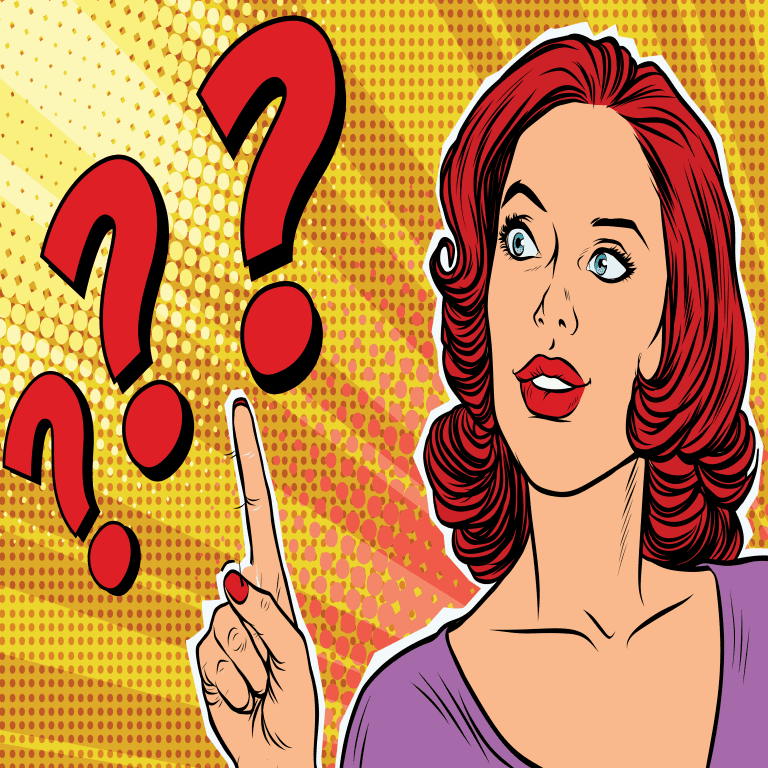 Woman with three big question marks