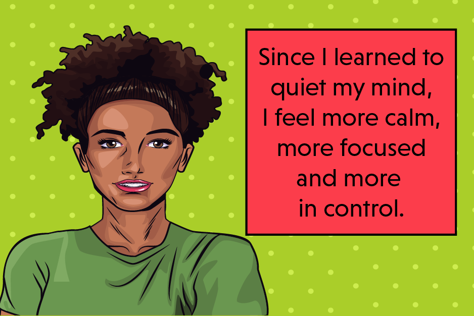 black woman saying that mindfulness training helps her reach peace and clarity.
