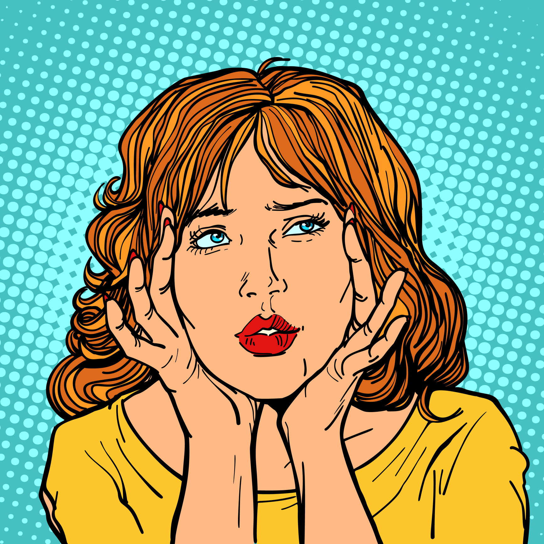 Red haired woman with stress headache