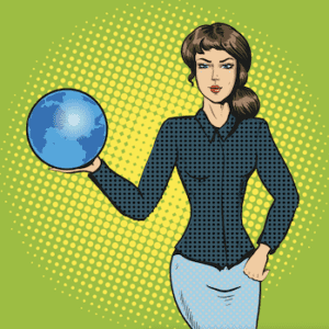 pop art illustration of woman with globe