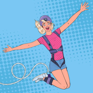 Small Bungee Jump girl copy Pop art woman jumping with bungee cord