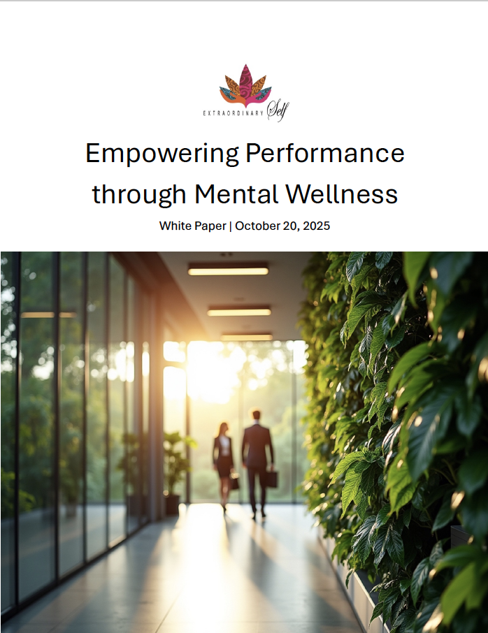 White Paper Cover Page with image of two people walking down building corridor flanked by wall of green plants